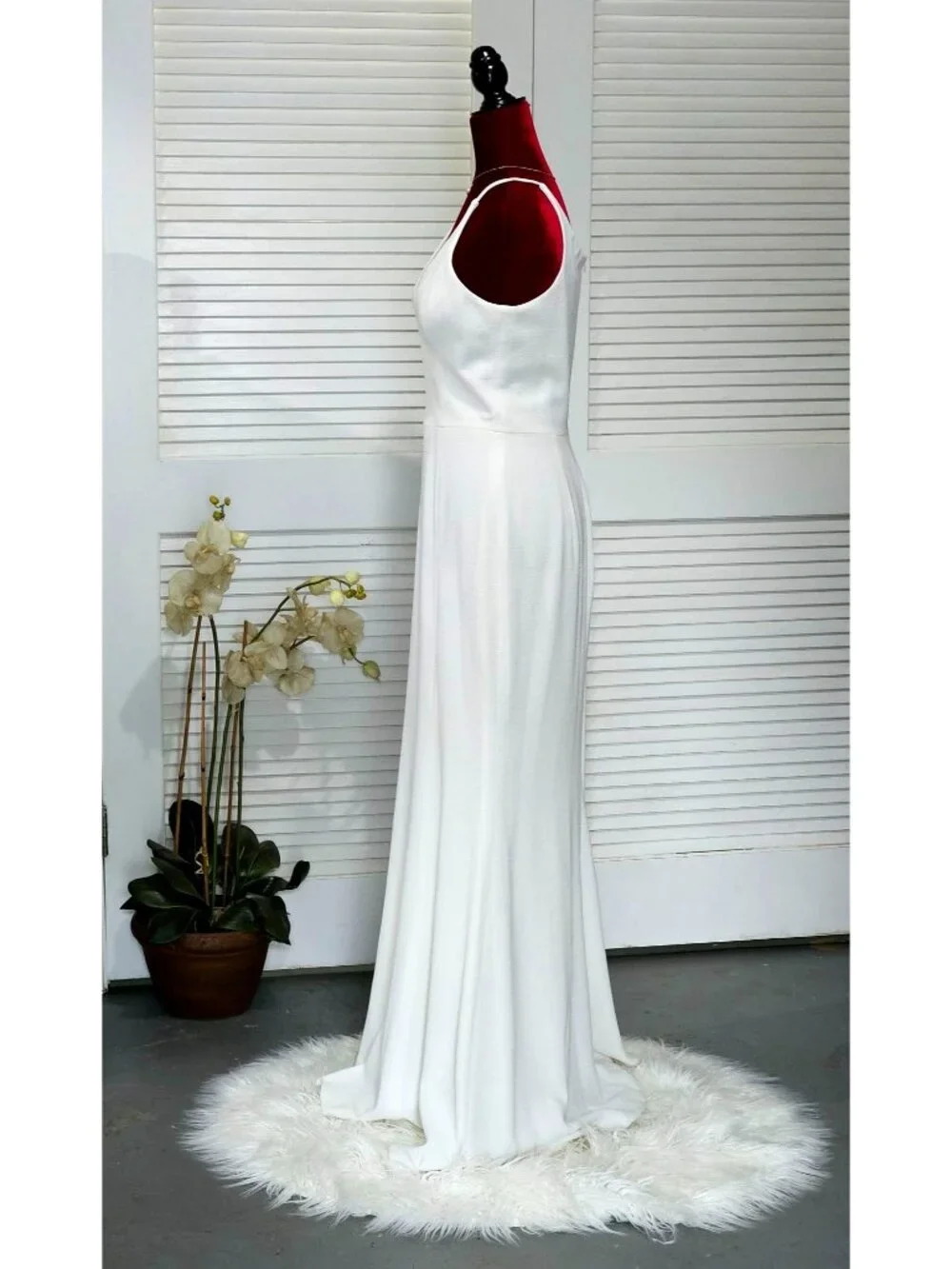 Dress the Population Women's Off White Iris Iris Slit Crepe Gown Dress Sz M 153 - Picture 5 of 13